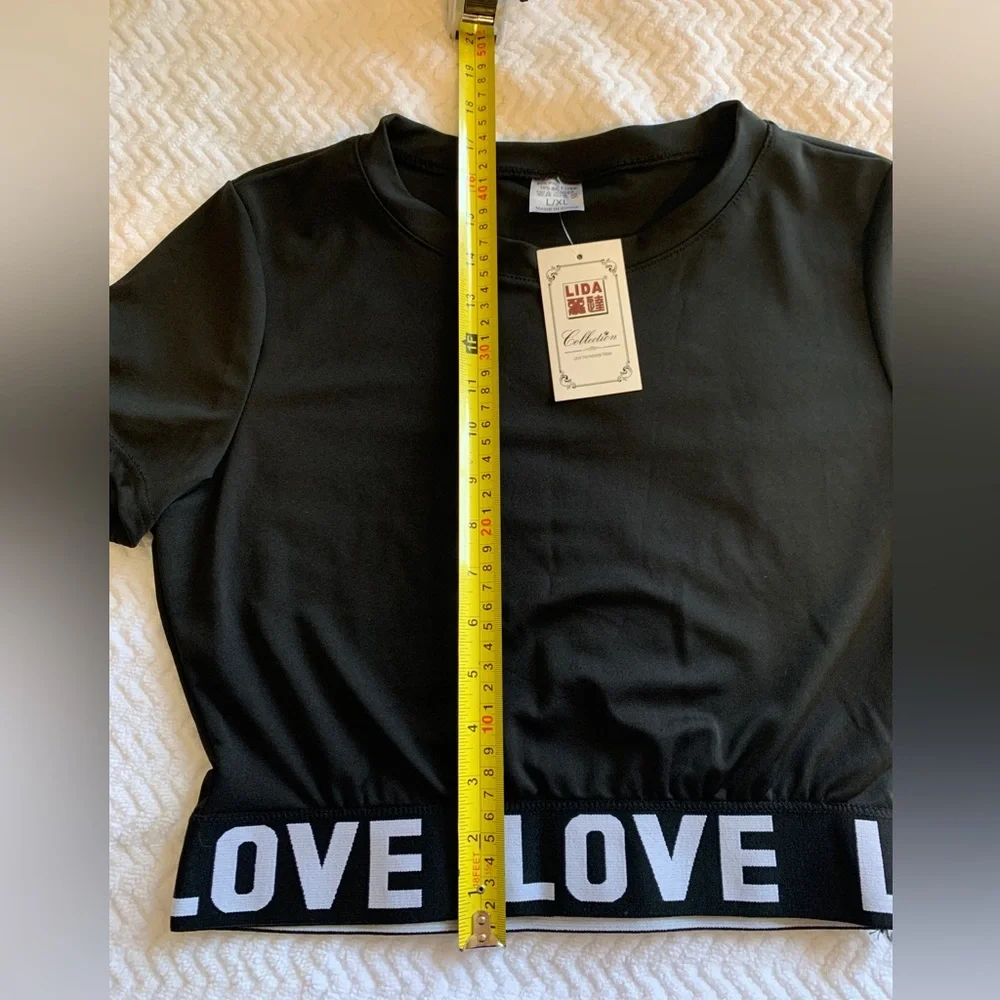 Black Crop Top with “Love Lettering” by Lida - Picture 4 of 10
